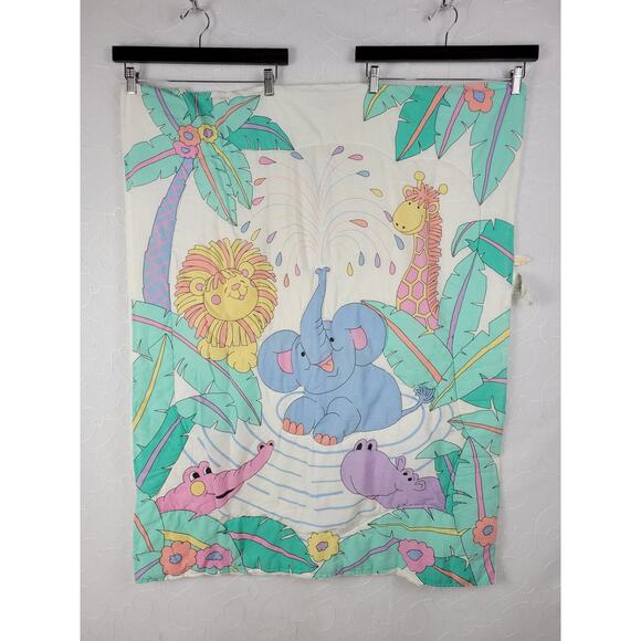 Vintage Dundee Baby Crib Blanket Comforter Pastel Zoo Animals Quilted USA Made - Picture 7 of 14